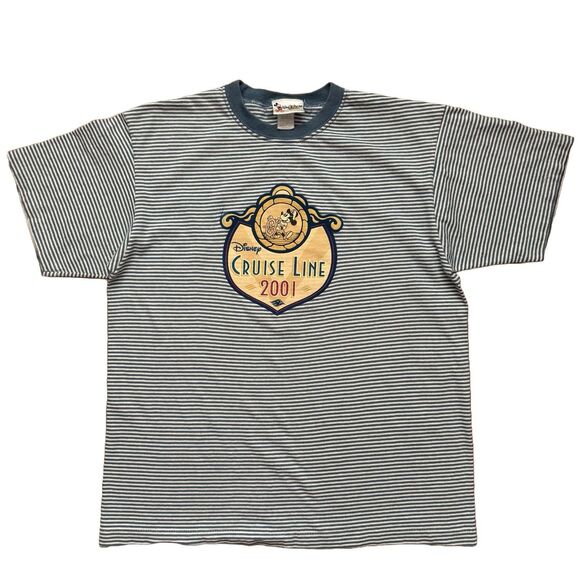 Vintage Y2K Disney Cruise Line 2001 Mickey T Shirt Stripe Size M Single Stitch - Picture 1 of 7
